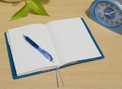 開いたノートと青ペン